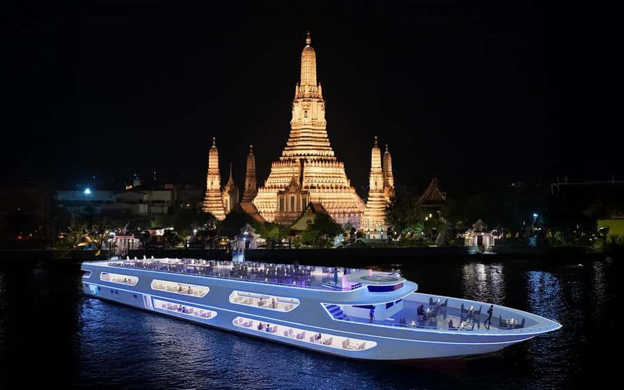 Bangkok: Luxury White Sunset or Dinner Cruise with Beer - What you see near Wat Arun, Wat Pho, and the Grand Palace