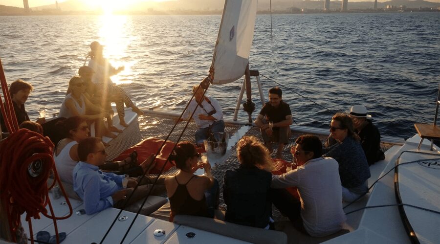 Barcelona: Shared cruise on luxury catamaran Drinks + Snacks - The Sagrada Familia from offshore