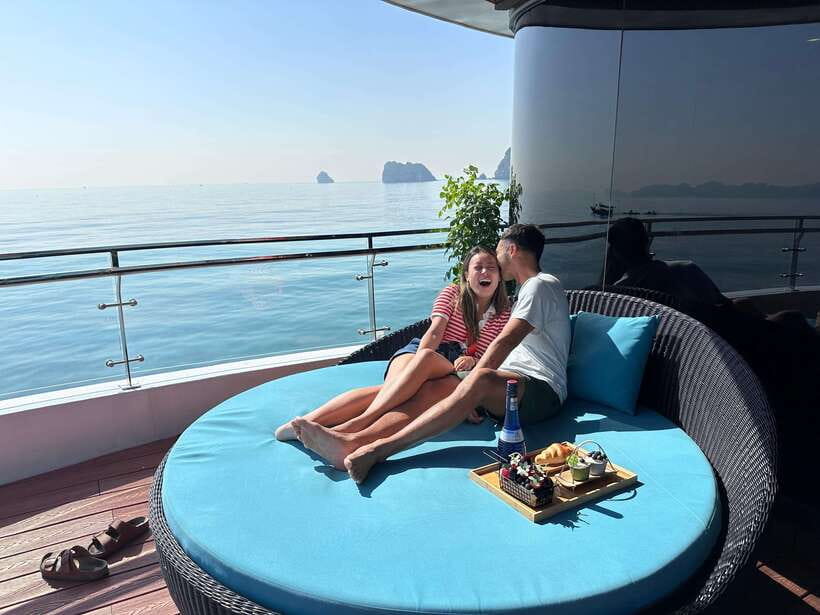 Cat Ba Island: Lan Ha Bay Full-Day with Luxury Cruise - Sunset tea, fruit, and the long ride home