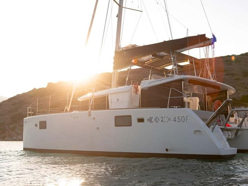 Chania Old Port:Luxury Sunset Catamaran Cruise with Prosecco - One hour for swimming, snorkeling, and SUP