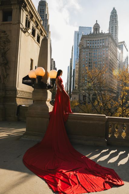 Chicago Luxury Flying Dress Photoshoot - Choosing between the red and green gown