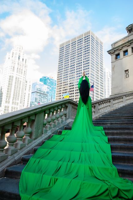 Chicago Luxury Flying Dress Photoshoot - Meeting at The Chicago Theatre