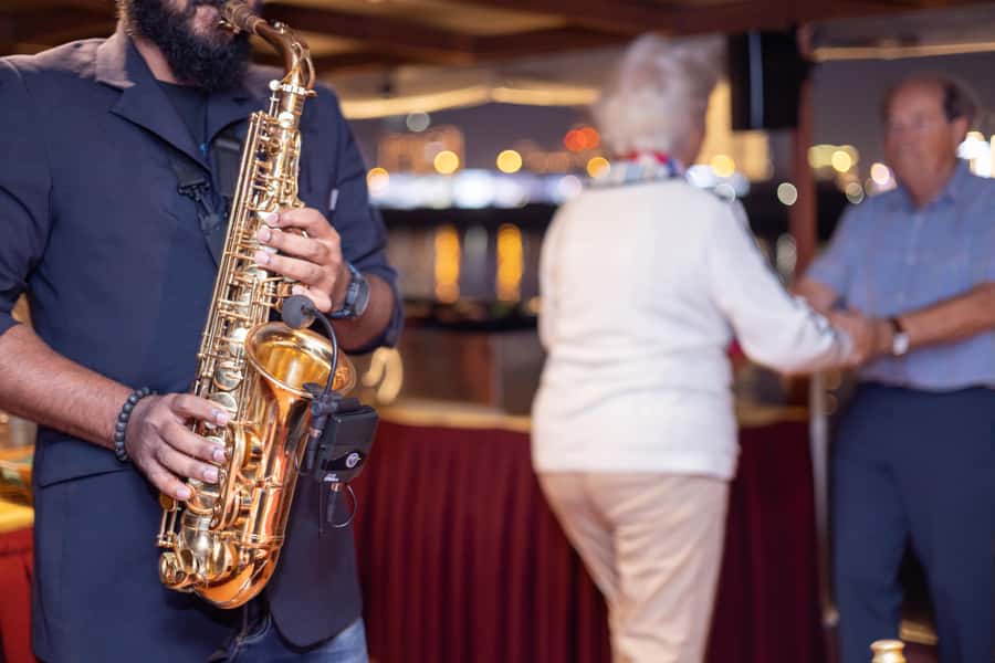 Dubai: Luxury Canal Dinner Cruise with Optional Transfers - Saxophone music and the evening mood