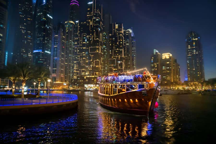 Dubai: Marina Luxury Dhow Dinner Cruise - Sailing past Ain Dubai, JBR, and Cayan Tower