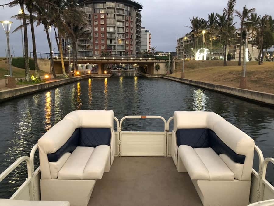 Durban Point Waterfront: Luxury Canal Boat Cruise - The circular canal route and Durban skyline