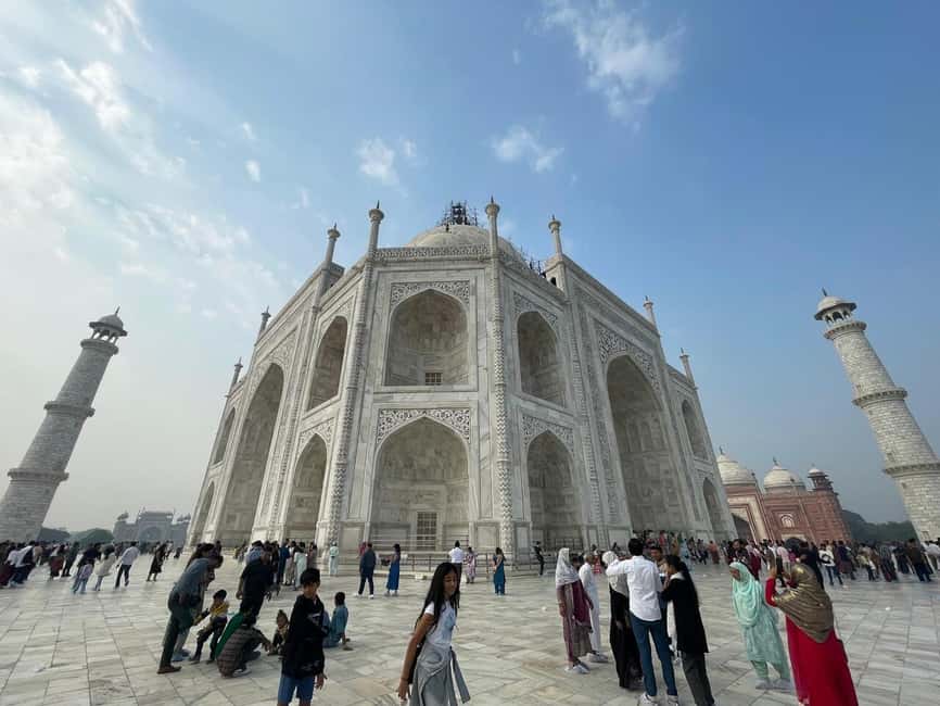 From Delhi: Taj Mahal & Agra Fort Luxury Tour with 5<em> Lunch – Key points at a glance’ /></p>
<ul>
<li><strong>A private ride from Delhi, Noida, Gurgaon, or Agra:</strong> You travel in a luxury car with a private driver, fuel, tolls, parking, water, and soft drinks included.</li>
<li><strong>Two hours at the Taj Mahal with a private guide:</strong> Your guide explains the monument and helps you manage the entrance area.</li>
<li><strong>A 45-minute 5-star lunch stop:</strong> The meal is served at the DoubleTree by Hilton Hotel Agra.</li>
<li><strong>Two hours at Agra Fort:</strong> This adds a major Mughal-era monument rather than reducing Agra to one famous building.</li>
<li><strong>Mehtab Bagh offers a different Taj Mahal view:</strong> The garden stop is planned for photographs and, depending on timing, sunset views across the river.</li>
<li><strong>Flexible language and timing choices:</strong> Guides are available in English, Hindi, Russian, Spanish, Italian, Japanese, and French. A 2:00 a.m. pickup changes the outing into a Taj Mahal sunrise tour.</li>
</ul>
<h2>Why this private Agra trip works</h2>
<p><img width="487" height="650" decoding="async" src=