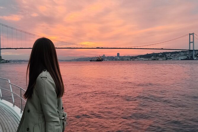 Istanbul Bosphorus Sunset Cruise with Wine on a Luxury Yacht - The Maiden’s Tower at the end of the light