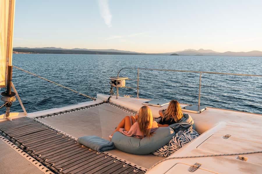 Lake Taupo: Luxury Sailing Catamaran to Māori Rock Carvings - Choosing morning, afternoon, or sunset