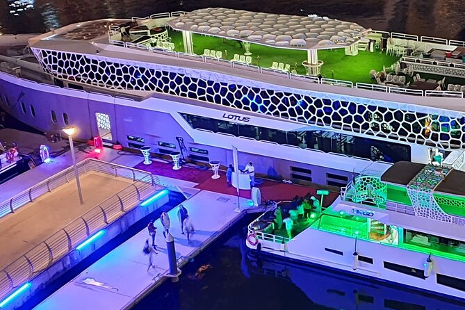 Lotus Mega Yacht Luxury Cruise with Live DJ, Dinner & Transfers - The Dubai Marina departure and first views