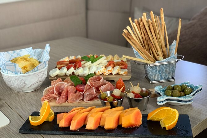 Luxury Charter Blue Dream - A snack spread with Spanish products