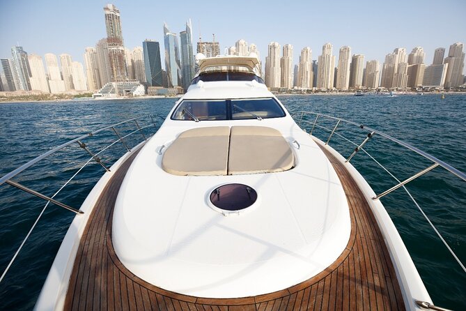 Luxury Yacht Private Rental from Dubai Marina - Four hours, Burj Al Arab, and lagoon swimming