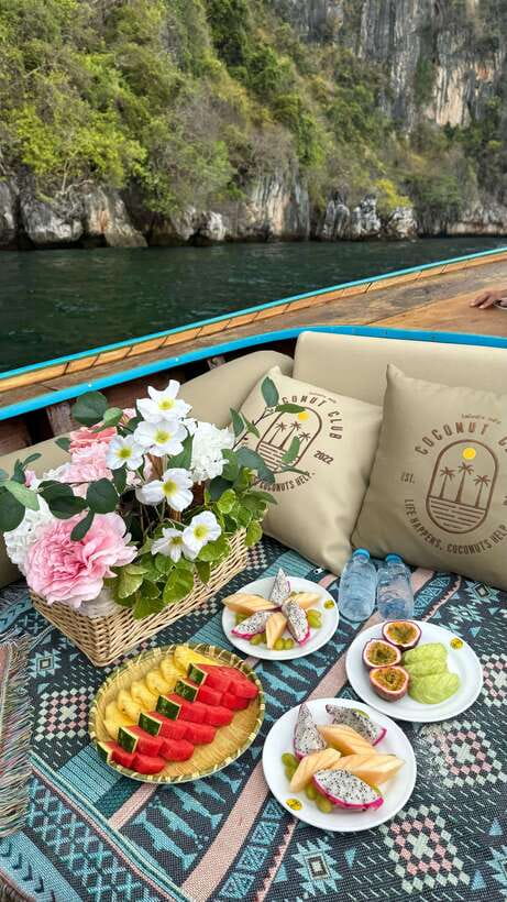 phi phi island : Luxury Private Wooden Boat Rental - Monkey Beach starts the coastal tour