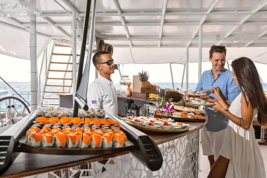 Phuket: Coral and Racha Islands Hype Luxury Catamaran - The return cruise turns into a sunset party