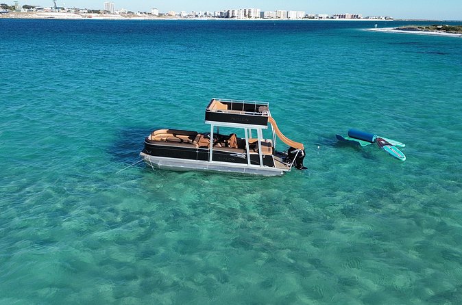 Private Crab Island Luxury Slide Pontoon Charter - Paddle boards, lily pad, masks, and snorkels