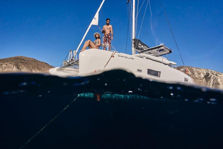 Santorini: Day Luxury Catamaran Cruise with Meal & Drinks - Fira’s Old Harbor gives you the classic cliff view