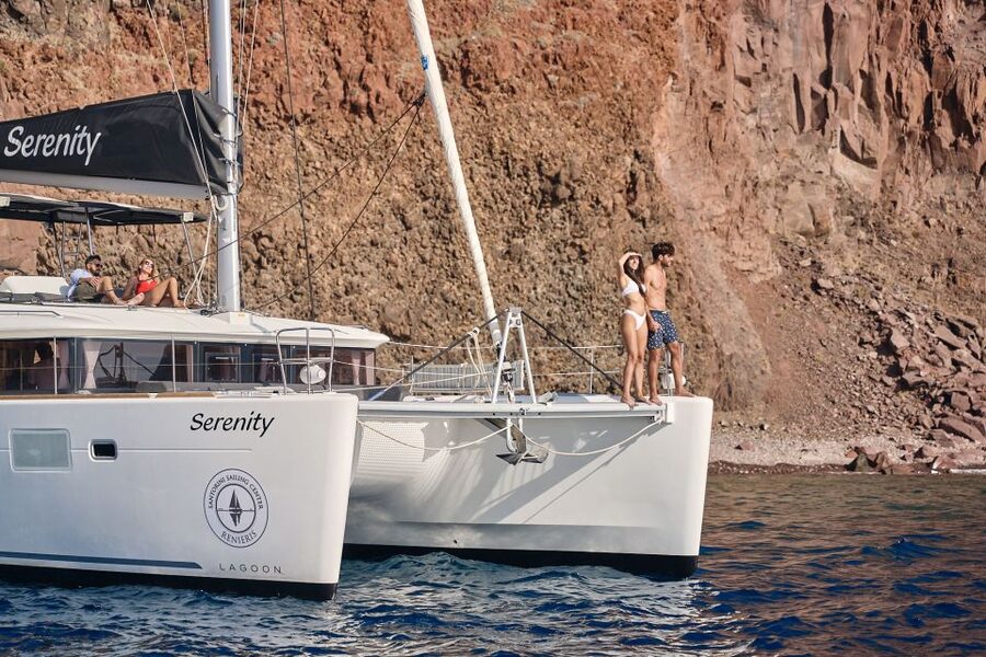 Santorini: Day Luxury Catamaran Cruise with Meal & Drinks - Armeni Bay closes the route before the return