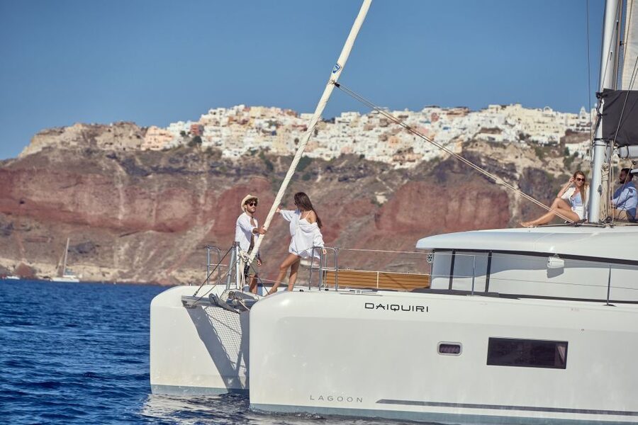 Santorini: Day Luxury Catamaran Cruise with Meal & Drinks - Ammoudi Bay is the practical starting point