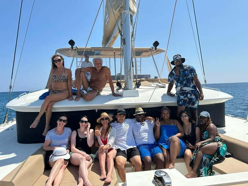 Santorini: Luxury Catamaran Cruise with Lunch, BBQ & Drinks - Mesa Pigadia brings the first real swim